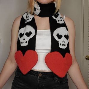 Warm Black Knit Heart Skull Scarf